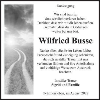 Traueranzeige von Wilfried Busse  von Magdeburger Volksstimme