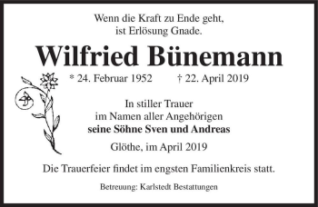Traueranzeige von Wilfried Bünemann  von Magdeburger Volksstimme
