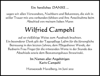 Traueranzeige von Wilfried Campehl  von Magdeburger Volksstimme