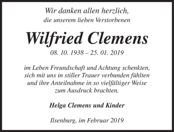 Traueranzeige von Wilfried Clemens  von Magdeburger Volksstimme