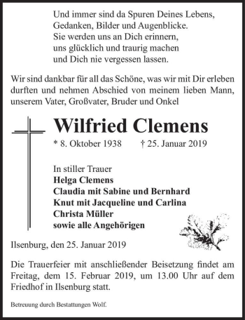 Traueranzeige von Wilfried Clemens  von Magdeburger Volksstimme