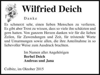 Traueranzeige von Wilfried Deich  von Magdeburger Volksstimme