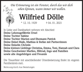 Traueranzeige von Wilfried Dölle  von Magdeburger Volksstimme