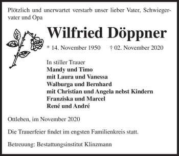 Traueranzeige von Wilfried Döppner  von Magdeburger Volksstimme