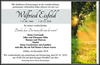 Traueranzeige von Wilfried Eisfeld  von Magdeburger Volksstimme