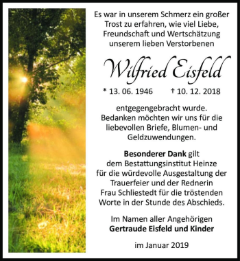 Traueranzeige von Wilfried Eisfeld  von Magdeburger Volksstimme