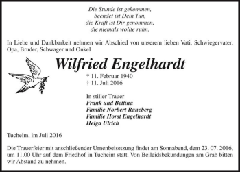 Traueranzeige von Wilfried Engelhardt  von Magdeburger Volksstimme