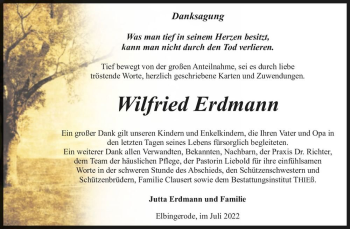 Traueranzeige von Wilfried Erdmann  von Magdeburger Volksstimme