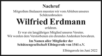 Traueranzeige von Wilfried Erdmann  von Magdeburger Volksstimme