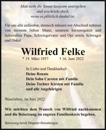 Traueranzeige von Wilfried Felke  von Magdeburger Volksstimme