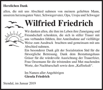 Traueranzeige von Wilfried Friedrich  von Magdeburger Volksstimme