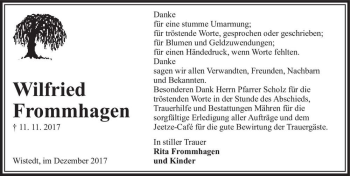 Traueranzeige von Wilfried Frommhagen  von Magdeburger Volksstimme