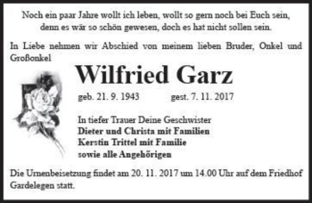 Traueranzeige von Wilfried Garz  von Magdeburger Volksstimme