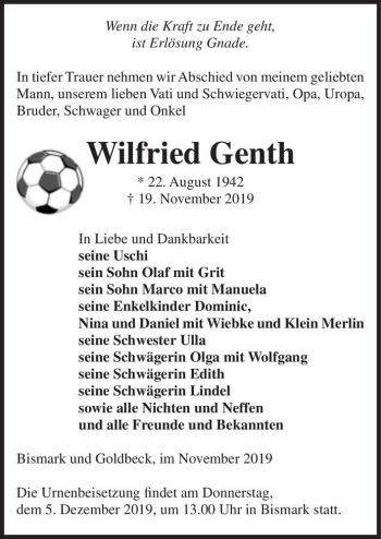 Traueranzeige von Wilfried Genth  von Magdeburger Volksstimme
