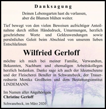 Traueranzeige von Wilfried Gerloff  von Magdeburger Volksstimme