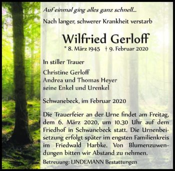 Traueranzeige von Wilfried Gerloff  von Magdeburger Volksstimme