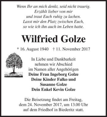 Traueranzeige von Wilfried Golze  von Magdeburger Volksstimme