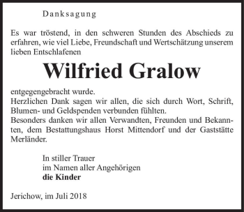 Traueranzeige von Wilfried Gralow  von Magdeburger Volksstimme