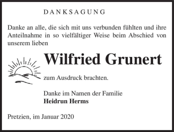 Traueranzeige von Wilfried Grunert  von Magdeburger Volksstimme