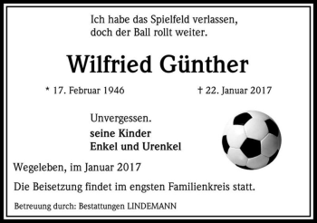 Traueranzeige von Wilfried Günther  von Magdeburger Volksstimme