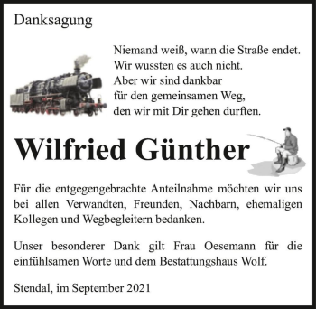 Traueranzeige von Wilfried Günther  von Magdeburger Volksstimme