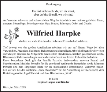Traueranzeige von Wilfried Harpke  von Magdeburger Volksstimme