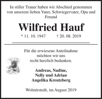Traueranzeige von Wilfried Hauf  von Magdeburger Volksstimme