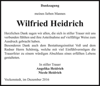 Traueranzeige von Wilfried Heidrich  von Magdeburger Volksstimme