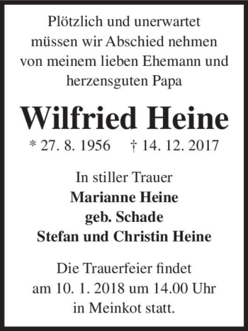 Traueranzeige von Wilfried Heine  von Magdeburger Volksstimme