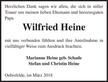 Traueranzeige von Wilfried Heine  von Magdeburger Volksstimme