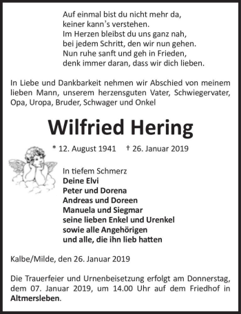 Traueranzeige von Wilfried Hering  von Magdeburger Volksstimme