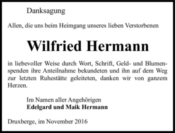 Traueranzeige von Wilfried Hermann  von Magdeburger Volksstimme