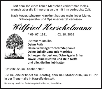 Traueranzeige von Wilfried Herschelmann  von Magdeburger Volksstimme