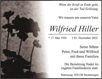 Traueranzeige von Wilfried Hiller  von Magdeburger Volksstimme