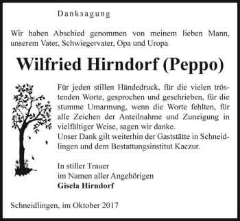 Traueranzeige von Wilfried Hirndorf (Peppo)  von Magdeburger Volksstimme