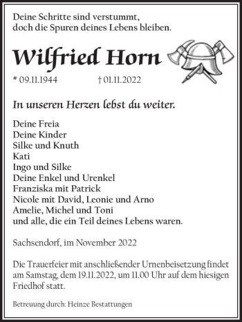 Traueranzeige von Wilfried Horn  von Magdeburger Volksstimme