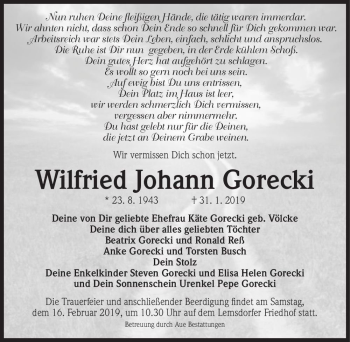 Traueranzeige von Wilfried Johann Gorecki  von Magdeburger Volksstimme