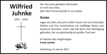 Traueranzeige von Wilfried Juhnke  von Magdeburger Volksstimme
