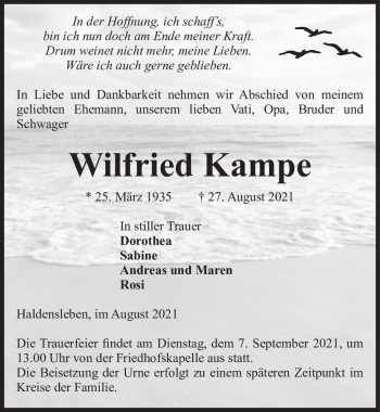 Traueranzeige von Wilfried Kampe  von Magdeburger Volksstimme
