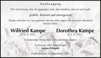 Traueranzeige von Wilfried Kampe und Dorothea Kampe  von Magdeburger Volksstimme