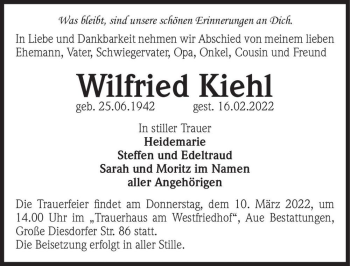 Traueranzeige von Wilfried Kiehl  von Magdeburger Volksstimme