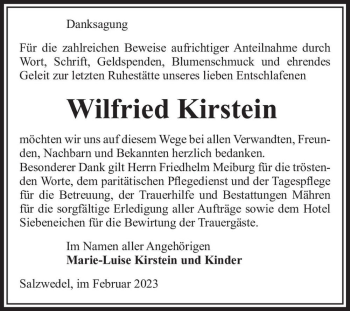 Traueranzeige von Wilfried Kirstein  von Magdeburger Volksstimme