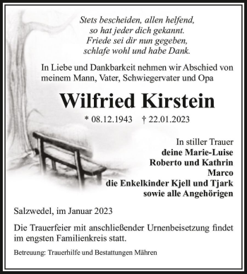 Traueranzeige von Wilfried Kirstein  von Magdeburger Volksstimme