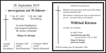 Traueranzeige von Wilfried Kirsten  von Magdeburger Volksstimme