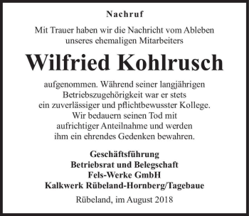 Traueranzeige von Wilfried Kohlrusch  von Magdeburger Volksstimme
