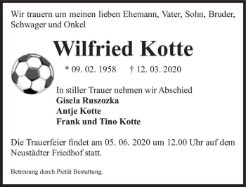 Traueranzeige von Wilfried Kotte  von Magdeburger Volksstimme