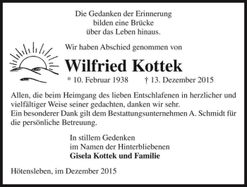 Traueranzeige von Wilfried Kottek  von Magdeburger Volksstimme