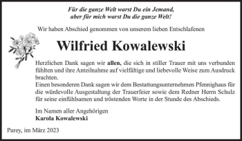 Traueranzeige von Wilfried Kowalewski  von Magdeburger Volksstimme
