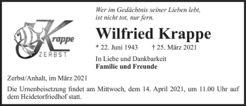 Traueranzeige von Wilfried Krappe  von Magdeburger Volksstimme