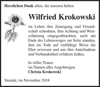 Traueranzeige von Wilfried Krokowski  von Magdeburger Volksstimme
